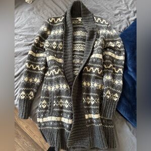 L.L. Bean Gray and Cream Wool Cardigan